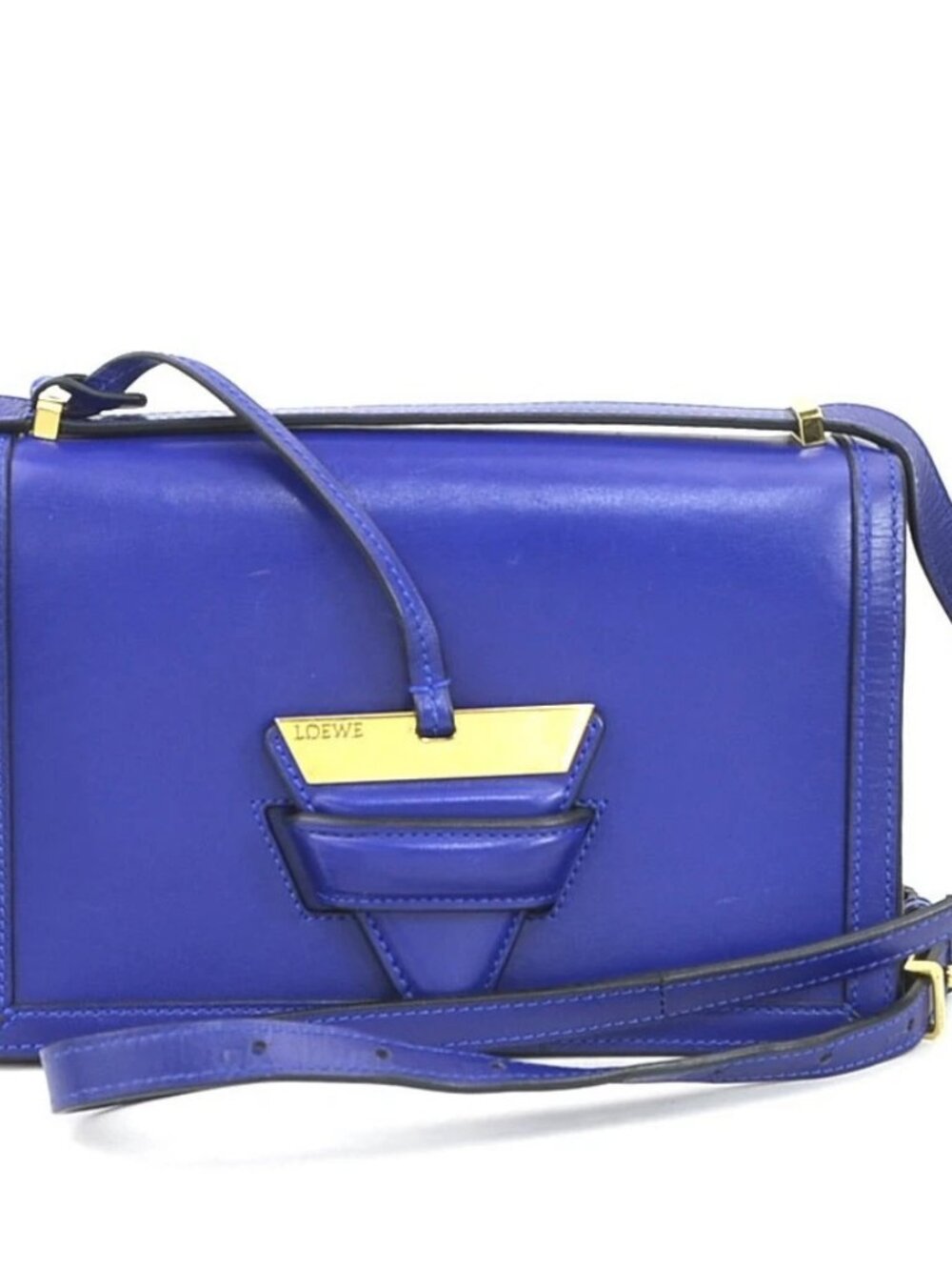 LOEWE Barcelona Crossbody Shoulder Bag Blue Leather/Goldotne